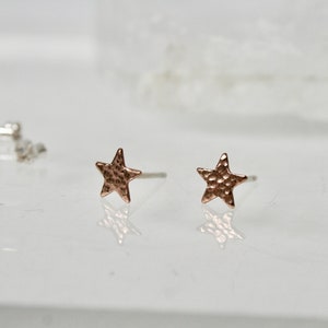 Rose Gold Filled Star Studs, Hammered Textured Earrings, Sparkly Star Earrings, 7mm, Celestial Jewelry, Polished Finish, Sterling Silver