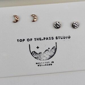 Full Moon Earring Silver, Gold Crescent Moon Stud Earrings, Two Pairs Earring Set, Gift for Her, 14k Yellow Gold Filled, Small 5mm Studs