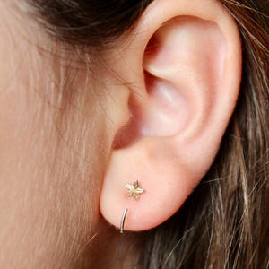 Tiny Star Sleeper Hoop Earrings, Pull Through Earrings, Half Hoop Open Hoop Studs, Minimal Huggie Earrings Teen Girls, Gold Filled & Silver