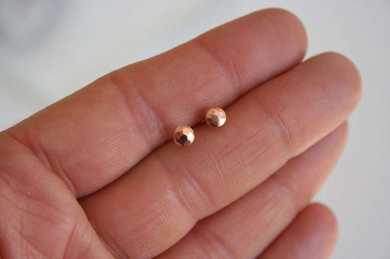 Copper Pebble Post Earrings, Copper Jewelry, Copper Dots, Dot Earrings, Hammered Earrings, Silver Posts, Polished Earrings, Natural Copper image 4