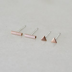 Earring Set, Tiny Stud Earrings, Bar Earrings, Tiny Triangle Studs, Rose Gold Filled Stud Earrings, Geometric Studs, Minimal Earrings, Small