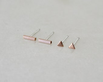 Earring Set, Tiny Stud Earrings, Bar Earrings, Tiny Triangle Studs, Rose Gold Filled Stud Earrings, Geometric Studs, Minimal Earrings, Small