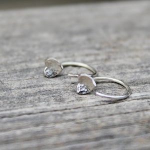 Silver Heart Huggie Earrings for Teen Girls, Sleeper Hoop Earrings, Pull Through Earrings, Backless Hoop Earrings, Minimal Silver Hearts