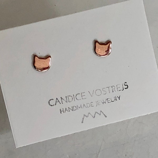 Polished Rose Gold Cat Earrings, Cat Stud Earrings, Rose Gold Filled Earrings, Cat Lady Jewelry, Gift for Her, Kitty Cat Earrings