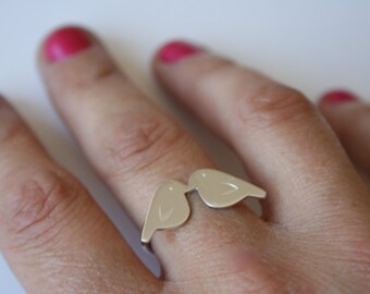 Sterling Silver Kissing Birds Ring, Anniversary Gift for Wife, Bird Jewelry, Love Birds, Handmade Minimal Jewelry, Nature Inspired, 925