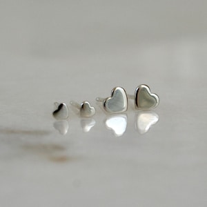 Heart Stud Earrings Two Pairs Polished Finish, 5mm and 3mm Hearts, Lobe and Cartilage Earring Set, Cute Minimal Stud Earrings for Women