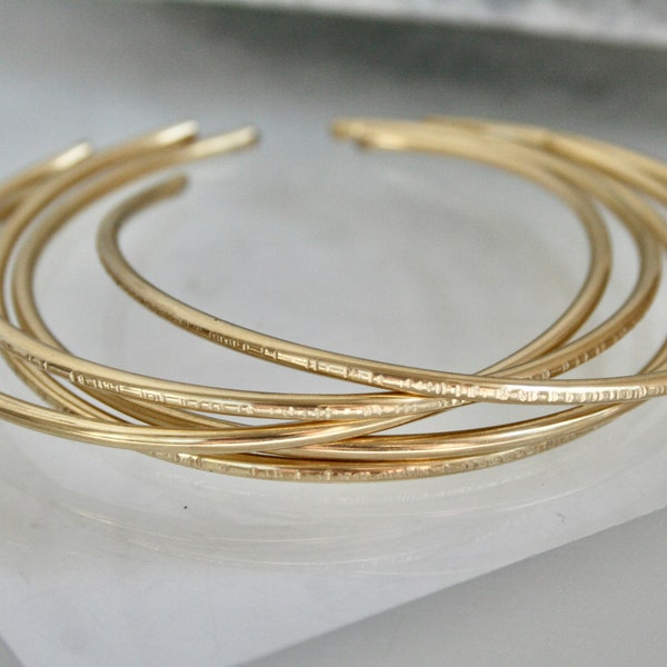 Set of Five Brass Stacking Cuff Bracelets, Bangle Set, Gold Bracelets, Hammered Cuffs, Hammered Bracelets, Minimal cuffs, Set of Cuffs