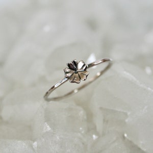 Rustic Hammered Silver Flower Ring, Dark Patina, Western Hippie Jewelry, Stackable Ring, Dainty Jewelry