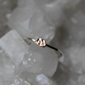 Dainty Hammered Silver Ring with 14k yellow gold filled cloud, Stackable rings, Cute Rings for Girls, Gift for Her, Minimal Stacking Ring
