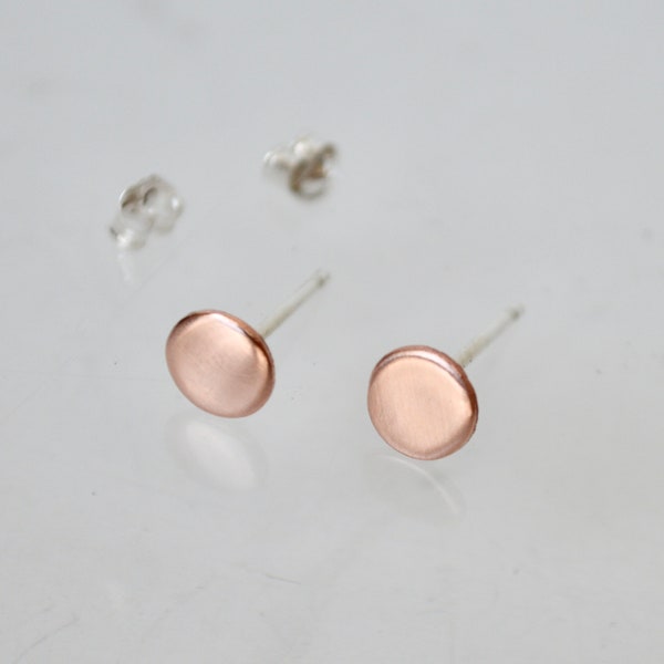 6mm Copper Dot Stud Earrings, Brushed Finish, Minimal Earrings, Earlobe Earrings, Studs, Gift for Her, Round Copper Earrings