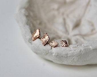 Rose Gold Filled Sunburst Stud Earrings, Geometric Stud Earrings, Minimalist Rose Gold Earrings, Tiny Everyday Studs, 5mm & 7mm