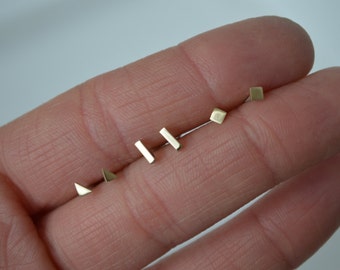 Tiny Stud Earrings, Tiny Earrings, Geometric Earrings, Very Small Earrings, Stud Earrings, Triangle Earrings, Square Earrings, Bar Earrings