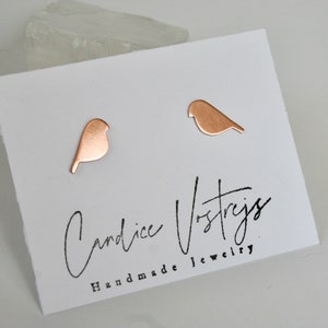 Small Copper Bird Earrings, Copper Jewelry, Studs, 7th and 22nd Anniversary Gift, Silhouette, Bird Jewelry, Natural Copper, Brushed Finish