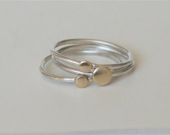 Stacking Rings, Silver Stacking Rings, Set of Three Rings, Minimal Rings, Silver Rings, Modern Rings, Silver and Gold Rings, Stackable, 925