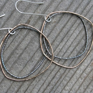 Hammered Sterling Silver & Gold Filled Hoop Earrings: Rustic Boho Jewelry
