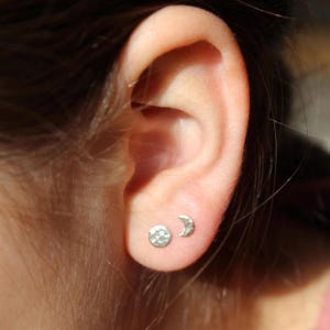 Full Moon & Crescent Moon Silver Stud Earring Set, Earring Sets for Multiple Pierced Ears, Two Pairs of Celestial Inspired Stud Earrings