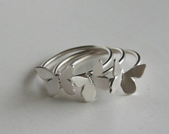 Set of Three Sterling Silver Butterfly Stacking Rings, Silver Rings, Butterfly Jewelry, Nature Lover, Gift for Her, Stacking Rings