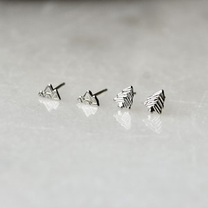 Forest Themed Earrings Set, Mountain and Pine Trees Earrings Pack, Solid Sterling Silver, Fun Mismatched Pair, Gift for Mom, Gift for Skier