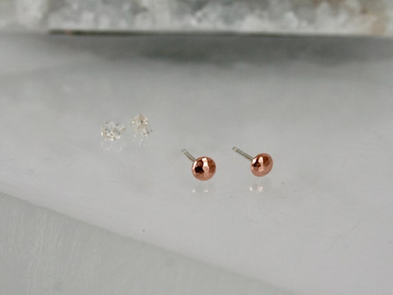 Ball Post Stud Earrings Polished Hammered Sterling Silver - 4mm Ball Post Stud Earrings Polished Hammered Sterling Silver - 4mm