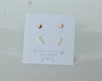 Small Stud Earrings, Set of Two Pairs, Gold Filled Stud Earrings, Square Earrings, Bar Earrings, Stick Earrings, Tiny Studs, Stud Earrings