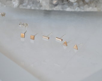 14k Gold Filled Stud Earrings, Yellow Gold Filled Earrings, Geometric Stud Earrings, Earring Set, Cartilage Earrings, Three Pairs of Studs