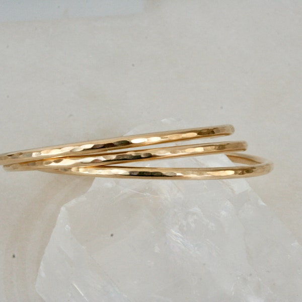 Set of Three Hammered Brass Cuff Bracelets, Bracelet Set, Gold Color, Polished Finish, Adjustable Cuff Bracelets, Minimal Jewelry