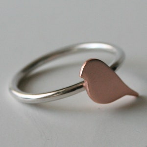 Small Copper and Silver Bird Ring, Bird Silhouette, Nature Inspired, Minimalist Jewelry, 7th anniversary, Handmade Ring