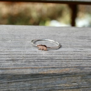 Minimal hammered silver ring with bear, available in sterling silver, copper, rose gold filled or yellow gold filled, brushed or polished image 8