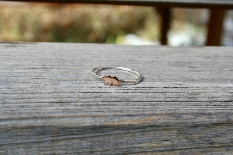 Minimal hammered silver ring with bear, available in sterling silver, copper, rose gold filled or yellow gold filled, brushed or polished image 8