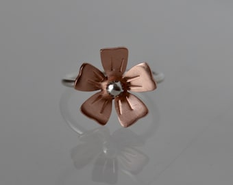 Copper and Silver Flower Ring, 7th Anniversary Gift, Bridesmaid Gift, Floral Jewelry