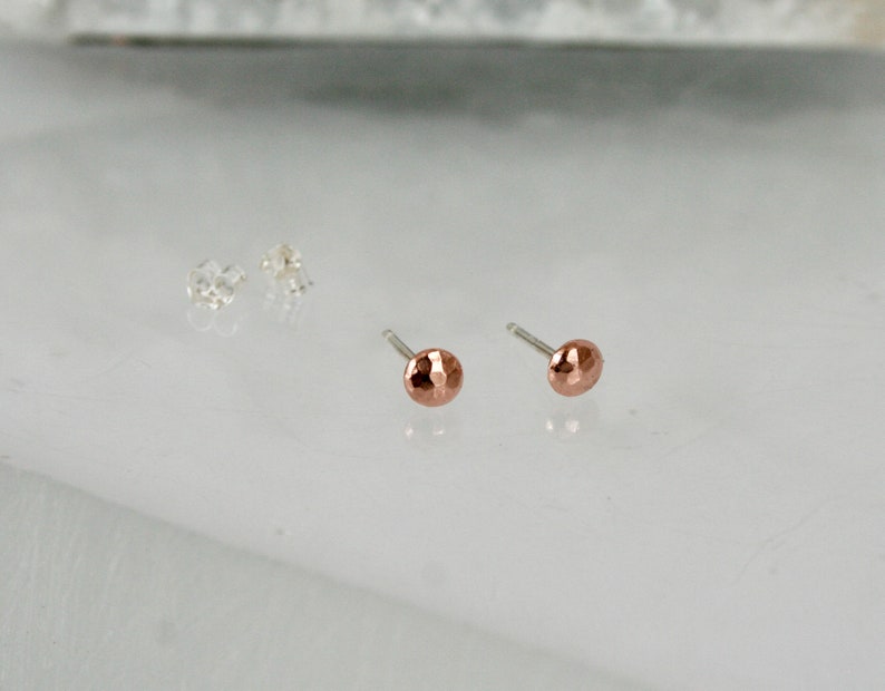 Copper Pebble Post Earrings, Copper Jewelry, Copper Dots, Dot Earrings, Hammered Earrings, Silver Posts, Polished Earrings, Natural Copper image 8