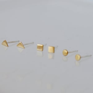 Geometric Earrings, Tiny Earrings, Earring Set,  Stud Earrings, Stud Earring Set, Three Pairs, Brass Earrings, Golden Earrings, Minimal