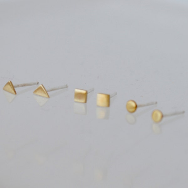 Geometric Earrings, Tiny Earrings, Earring Set,  Stud Earrings, Stud Earring Set, Three Pairs, Brass Earrings, Golden Earrings, Minimal