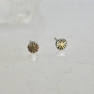 Tiny Rustic Hammered Silver Dot Earrings, Sunshine Design, Minimalist, Sterling Silver, 4mm, Stamped Silver Jewelry image 5