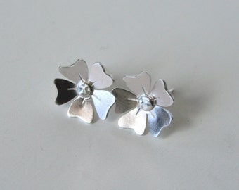 Silver Flower Stud Earrings, Sterling Silver, Handmade Silver Earrings, Minimal, Daisy, Rose, Spring Jewelry, Girls Earrings, Minimal