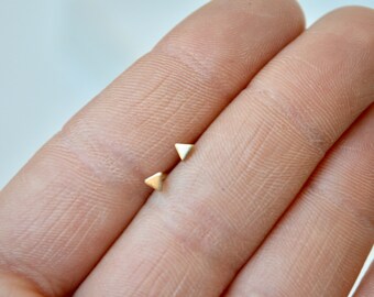 Solid 14k Gold, Tiny Gold Stud Earrings, Triangle Studs, Small Triangle Earrings,  Stud Earrings, 3mm Earrings, Minimal Stud Earrings, Gold