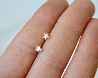 14k Solid Gold Star Stud Earrings, Minimal Gold Earrings, 4mm Star Earrings, Yellow Gold Earrings, Tiny Studs, Small Stud Earrings, Gold