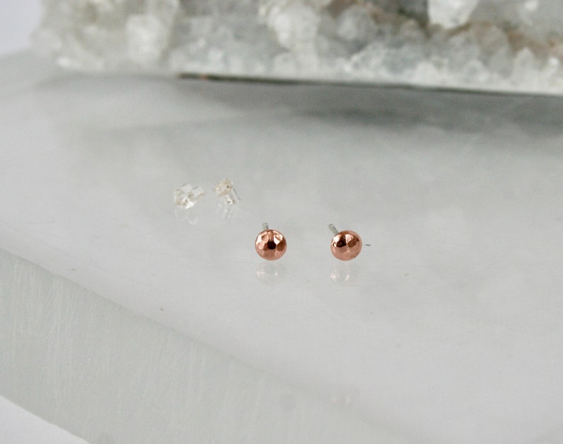 Copper Pebble Post Earrings, Copper Jewelry, Copper Dots, Dot Earrings, Hammered Earrings, Silver Posts, Polished Earrings, Natural Copper image 5