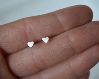 4mm Heart Earrings, Heart Stud Earrings, Tiny Stud Earrings, Sterling Silver Earrings, Silver Hear Earrings, Minimal Stud Earrings, Studs