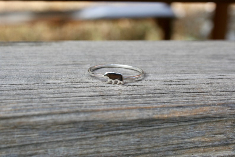 Minimal hammered silver ring with bear, available in sterling silver, copper, rose gold filled or yellow gold filled, brushed or polished image 6