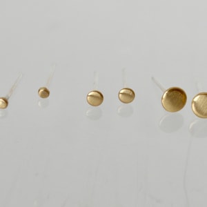Tiny Stud Earring Set, Brass Dot Circle Small Stud Earrings, 2mm, 3mm, 4mm Earrings, Gold Color Stud Earrings, Silver Posts, Minimal Jewelry