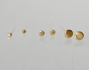 Tiny Stud Earring Set, Brass Dot Circle Small Stud Earrings, 2mm, 3mm, 4mm Earrings, Gold Color Stud Earrings, Silver Posts, Minimal Jewelry