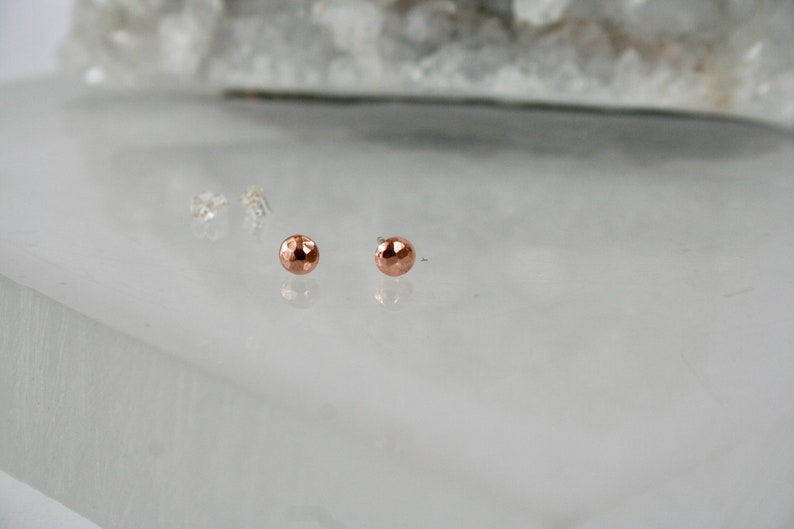 Copper Pebble Post Earrings, Copper Jewelry, Copper Dots, Dot Earrings, Hammered Earrings, Silver Posts, Polished Earrings, Natural Copper image 3