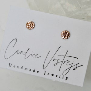 Organic Hammered Rose Gold Filled Circle Stud Earrings, Minimal Jewelry, 5mm Earrings, Polished Finish, Dotted Texture