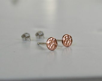 5mm Hammered Copper Dot Stud Earrings, Minimalist Studs, Copper Jewelry, Flat Dot Earrings, Modern Texture