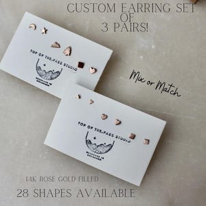 Custom Stud Earring Set, Rose Gold Filled Studs, Three Pairs, Create Your Own Earring Set, Mismatched Stud Earrings, Cartilage Studs