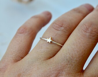 Gold Star Ring, Gold Filled, Stackable Ring, Hammered Silver Ring, 5mm Star, Silver Star Ring, Minimal Jewelry, Small Ring, Stacking Rings