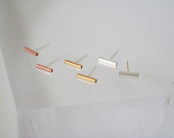 Earring set of three pairs, bar / stick stud earrings,  multi color metals, copper, brass, sterling silver, minimalist