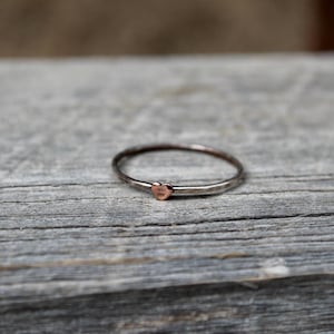 Copper and Silver Dainty Heart Ring, Hammered Finish with Dark Patina, 7th Anniversary Gift for Wife, Tiny Stackable Ring, Handmade