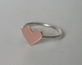 Copper Heart Ring, Minimal Jewelry, Little Girls Ring, 7th Anniversary, Handmade, Sterling Silver, Gift for Girls, Birthday